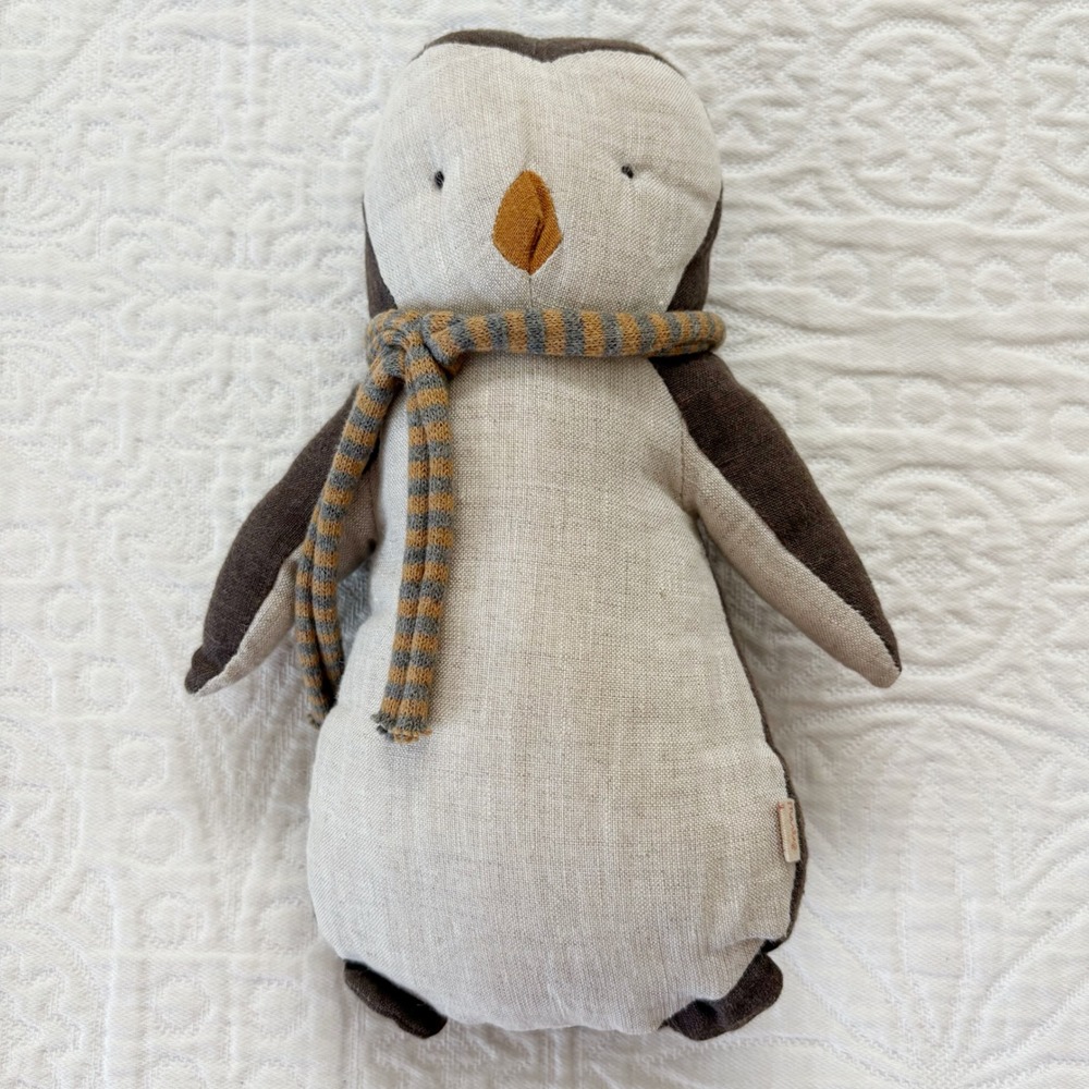 Maileg 9" Penguin Doll with Scarf Linen Stuffed Animal Plush Doll